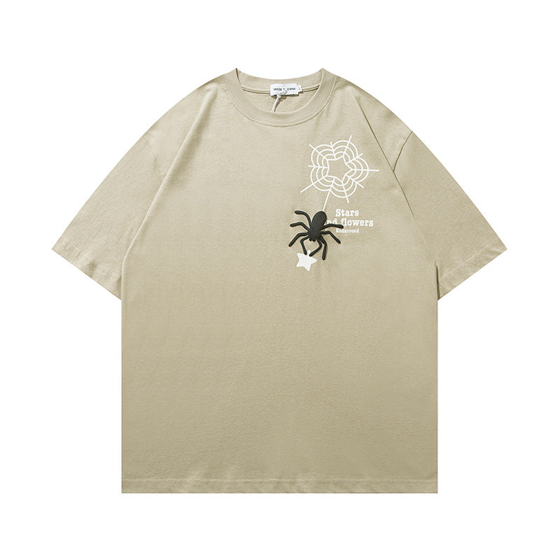 Spider Web Puff Print Short-sleeved T-shirt For Men And Women