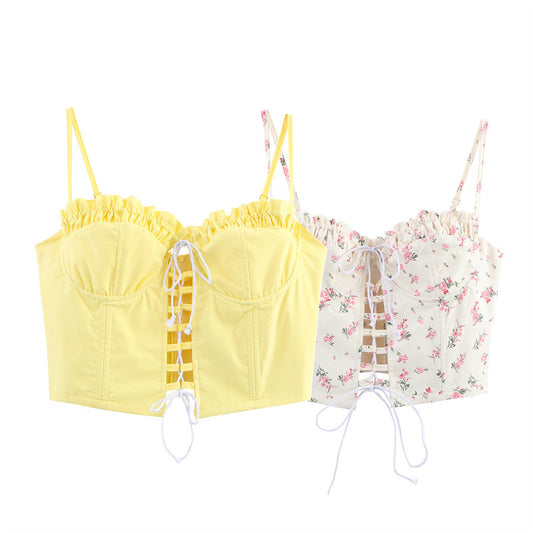 Two-color Sexy Lacing Fishbone Slim-fit Suspender Top