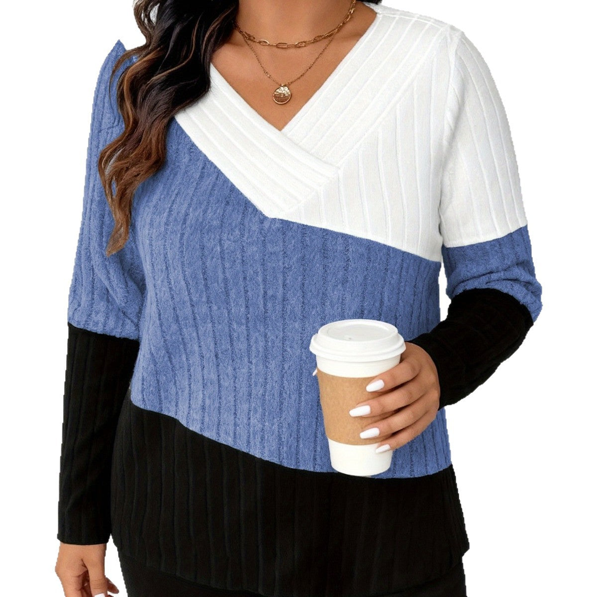 Solid Color Patchwork Knit Sweater