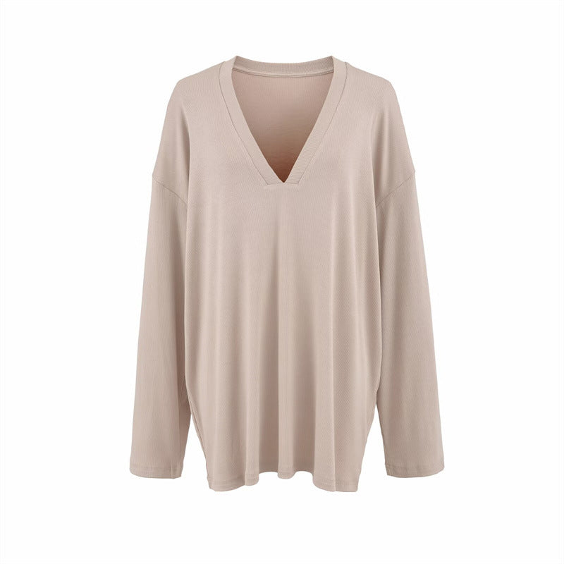 Versatile Old Money Style V-Neck Loose-Fit Long-Sleeve