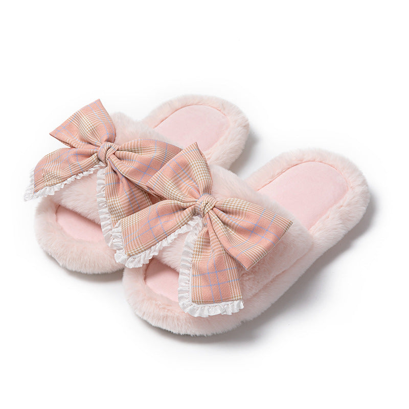 Girl Cotton Slippers Bowknot Home Plush