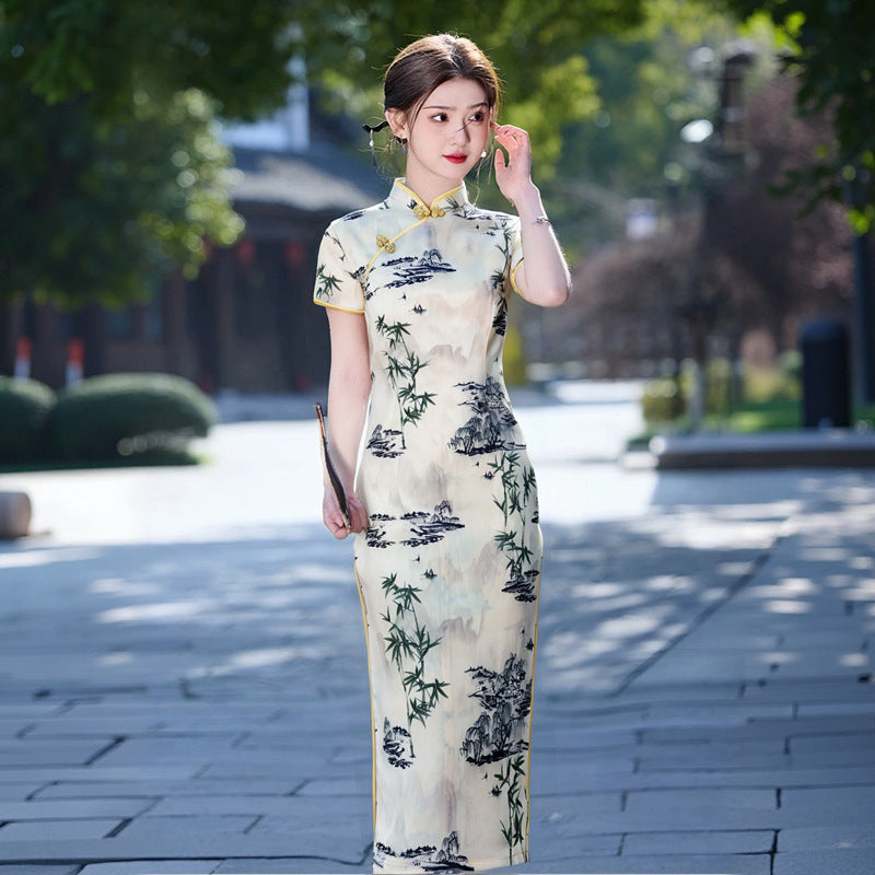 New Summer Cheongsam A Long Vintage-style Youthful And Modernized Dress