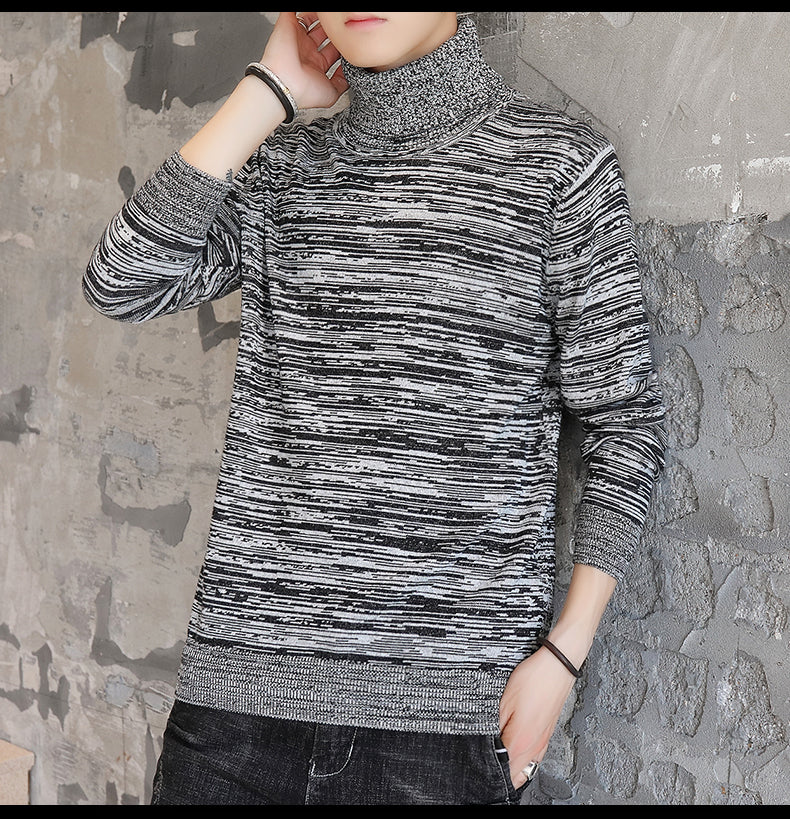 Autumn Men's New Sweater Spot High Collar Plus Velvet Long Sleeve Slim Type
