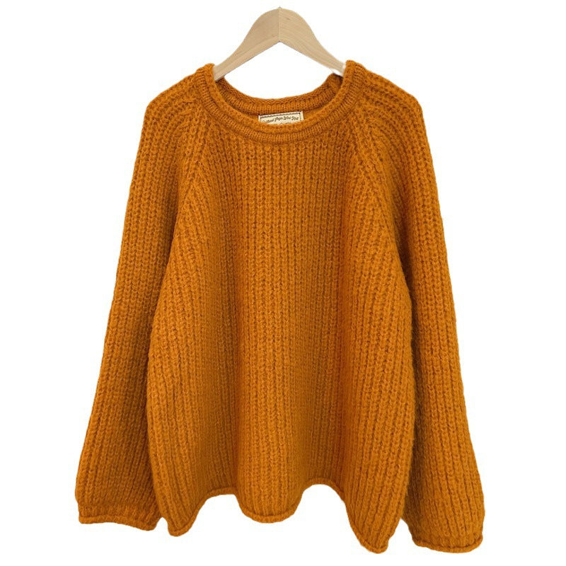 Korean Style Lazy Style Solid Color Curling Coarse Yarn Sweater For Women