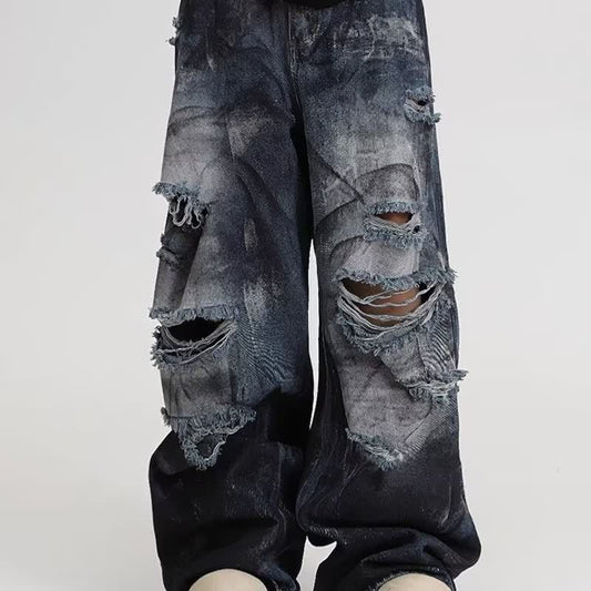 Fashion Trendy Brand Ripped Leisure Jeans For Men And Women