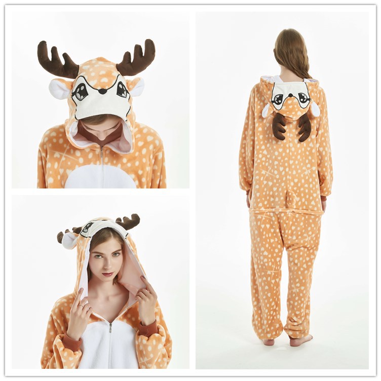 Men And Women Facecloth Cute Little Deer One-piece Pajamas