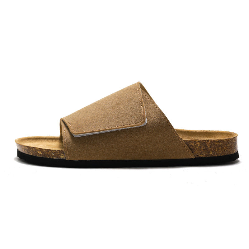 Cork Slippers Male Leather Version Platform Slippers Retro Slip-on Lazy Shoes