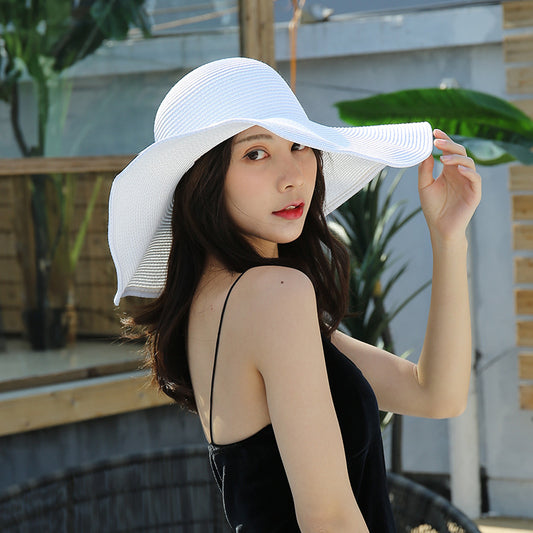 Women's Outdoor Large Brim Solid Color Straw Hat