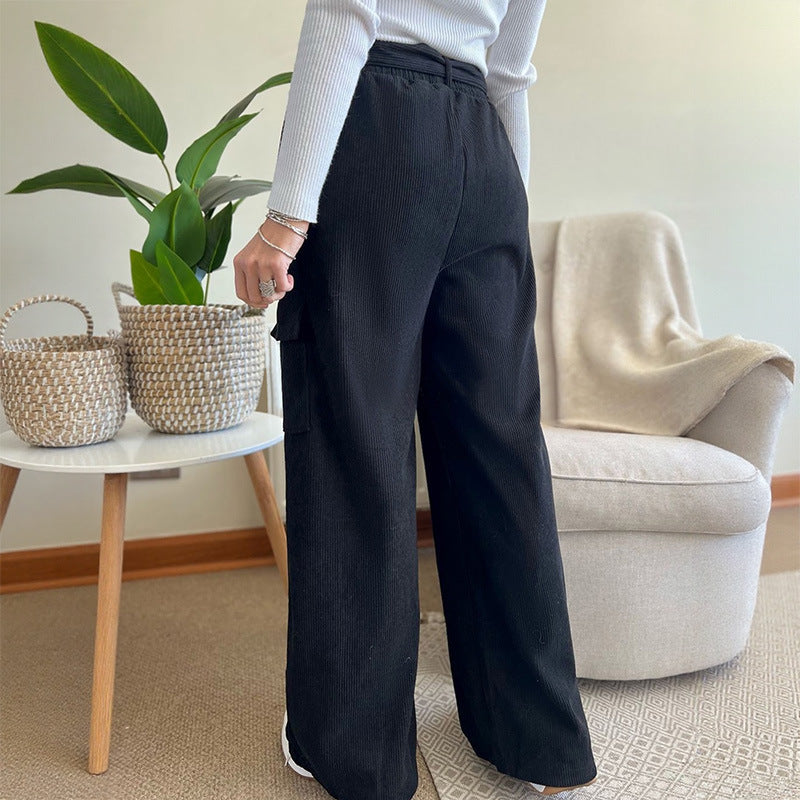 Loose Solid Color Corduroy Wide-leg Pants
