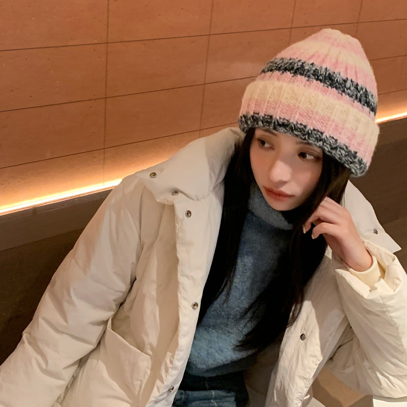 Japanese Thick Striped Wool Peplum Wrap To Keep Your Head Warm