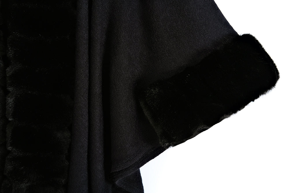 Classic Oversized Knit Coat Artificial Rabbit Fur Collar