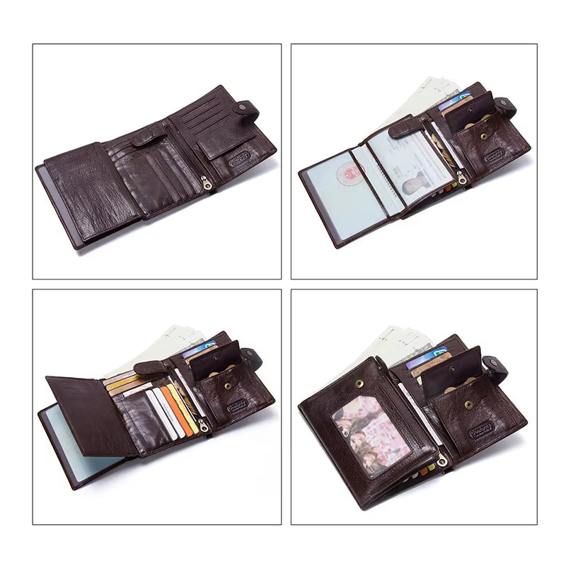 CONTACT'S Genuine Leather Men Wallet Short Trifold Casual Men'S Wallet Coin Purses Card Holders Money Clips Passport Wallet
