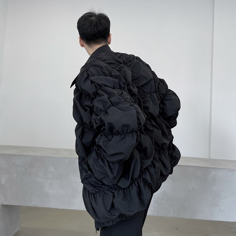 Trendy Loose Silhouette Three-dimensional Pleated Lapel Jacket For Men