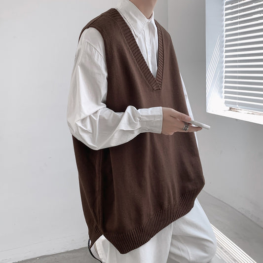V-hals Sweater Vest Herre Efterårstøj Ærmeløs Strik