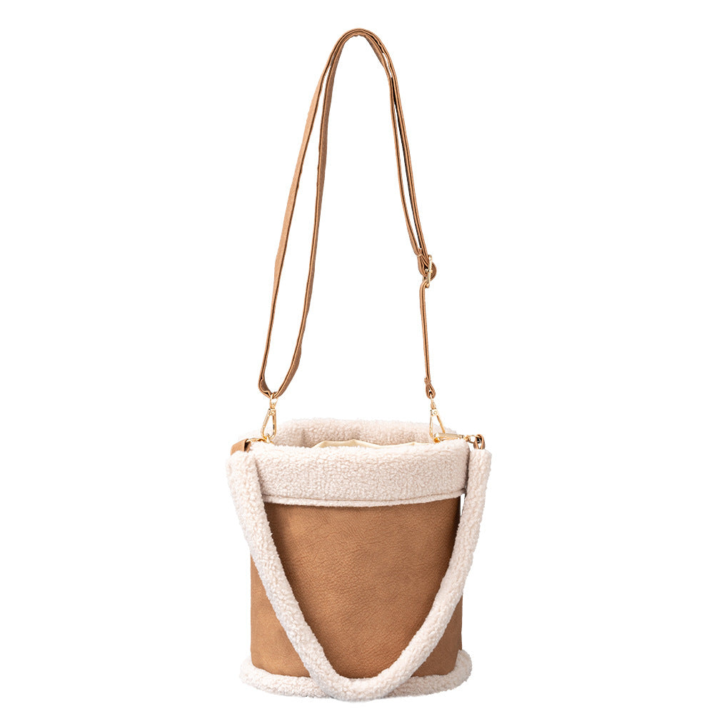 Women's Autumn And Winter Plush PU Leather Bucket Bag