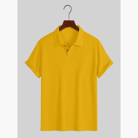 Men's Coat Lapel Rhombus Knit Casual Loose Short Sleeve Shirt