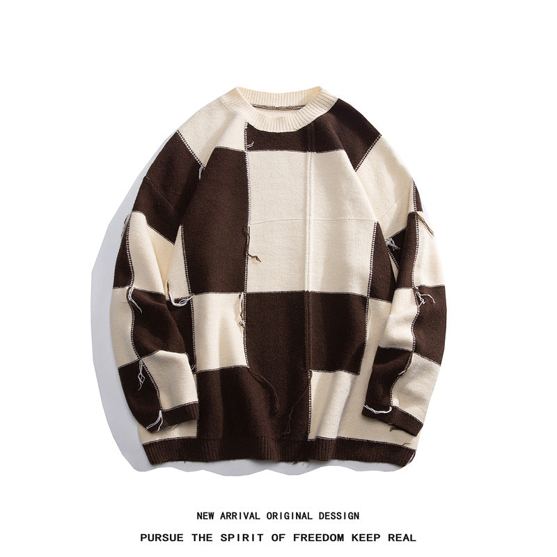 Round Neck Sweater Men's Versatile Contrast Color