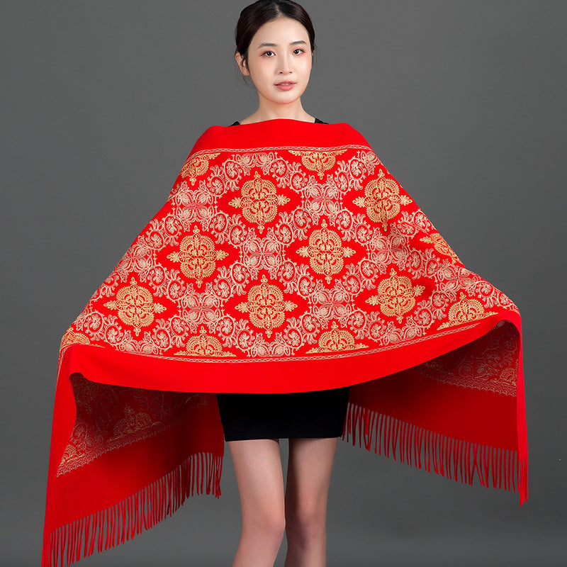 Ethnic-style Faux Cashmere Embroidered Shawl Scarf