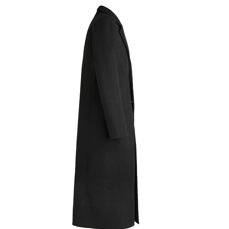 New Men's Woolen Fashion Loose Solid Color Long Trench Coat