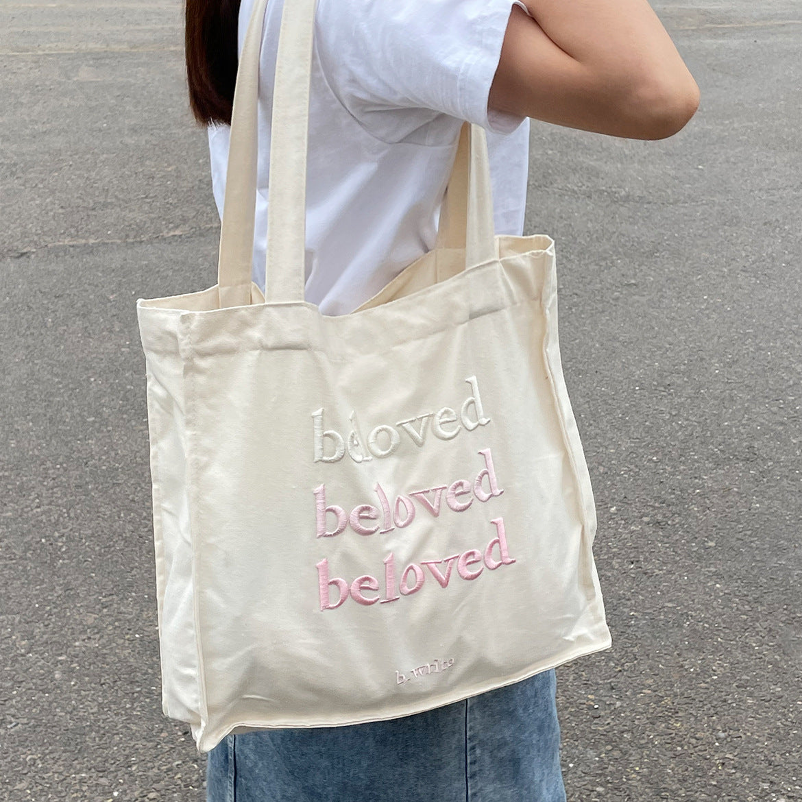 Women's Embroidered Letters Large Capacity Canvas Bag