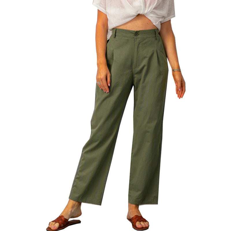 Solid Color High Waist Loose Straight Trousers