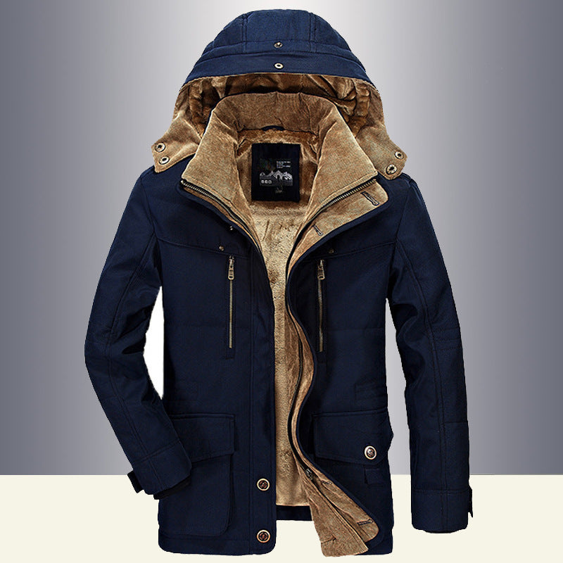 Casual Multi-pocket Hooded Men's Thick Cotton Jacket