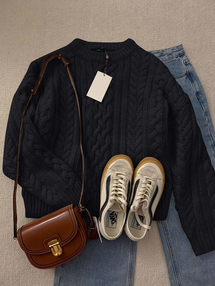 Thickened Loose Lazy Wear Slim Solid Color Knitted Sweater
