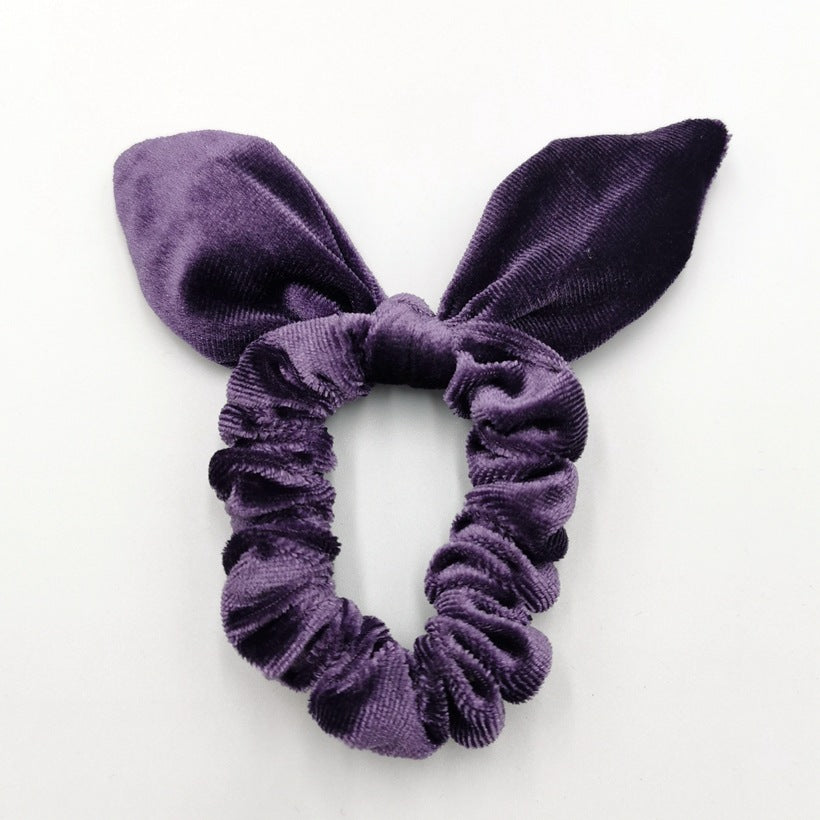 Simple Women's Gold Velvet Bunny Ear Hair Tie