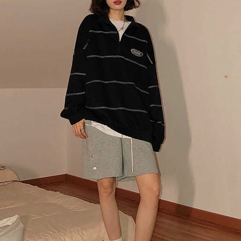 Japanese And Korean Leisure Hong Kong Style Street Top Bright Line Design Printing