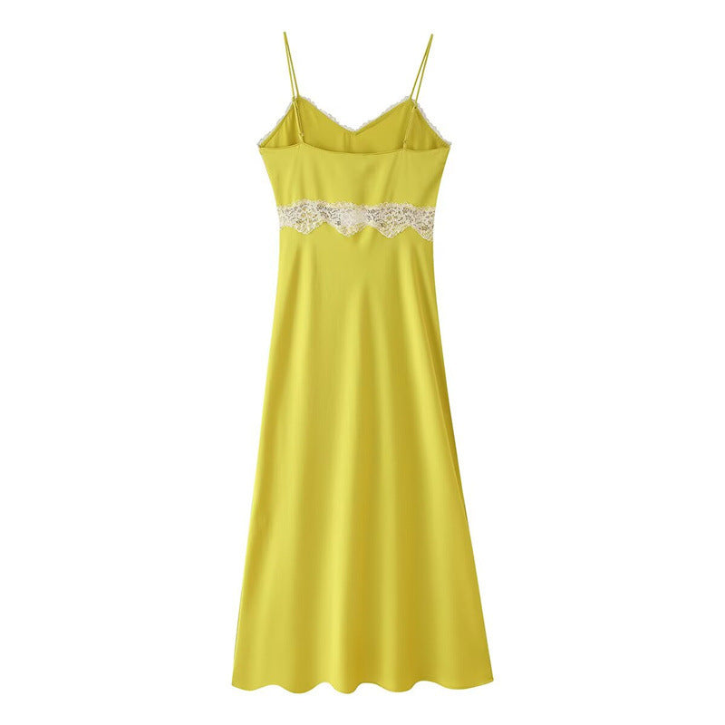 Womens Fashionable Sexy Chic Lace-Trimmed Slip Dress