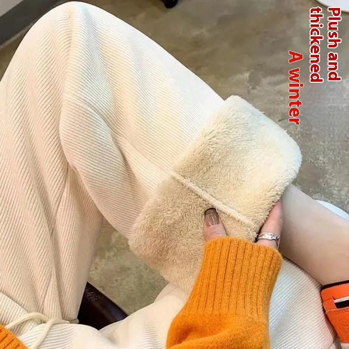 Cashmere Chenille Wide-leg Pants Fleece-lined