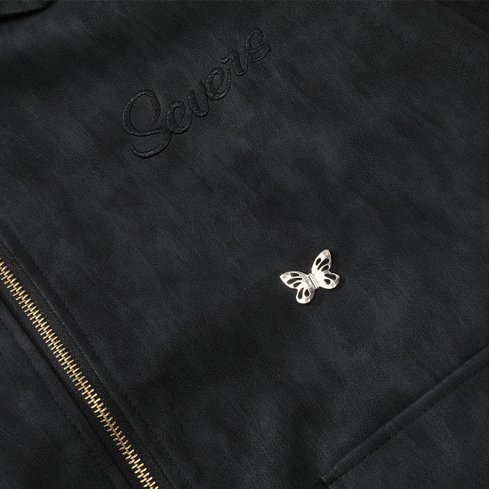 Three-dimensional Pocket Lapels PU Leather Jacket For Men