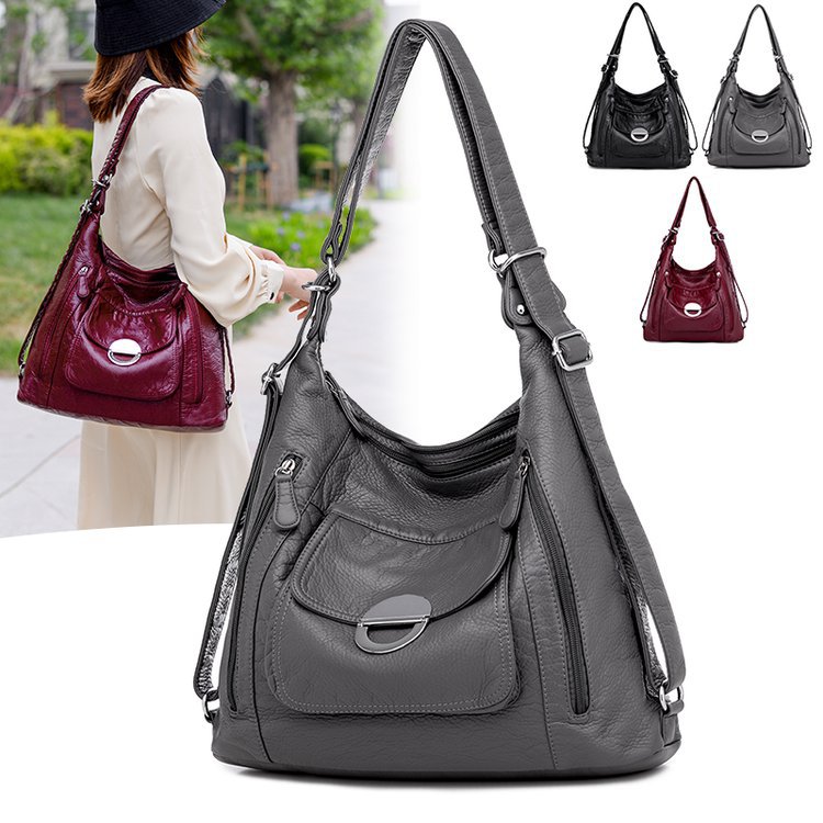 Women's Fashion Soft Leather Three-purpose Backpack