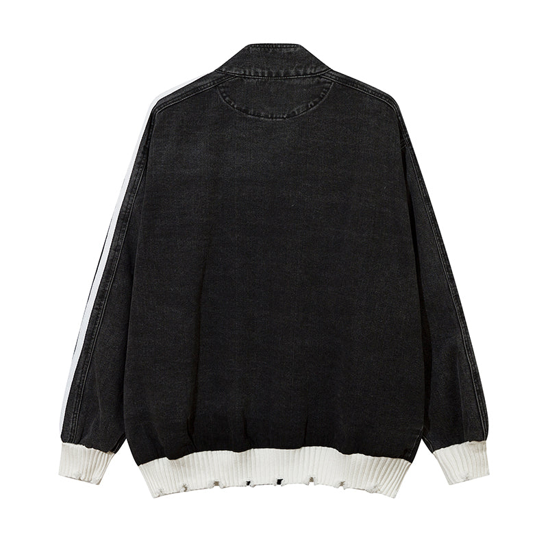 Casual Loose Damaged Color Matching Ribbon Striped Sweater Coat Fashion