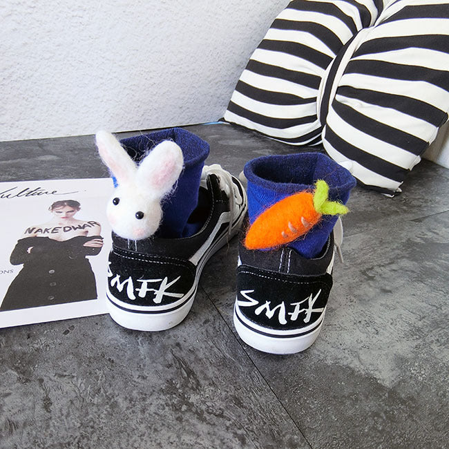 Personalized Rabbit Carrot Asymmetric Wool Felt Socks