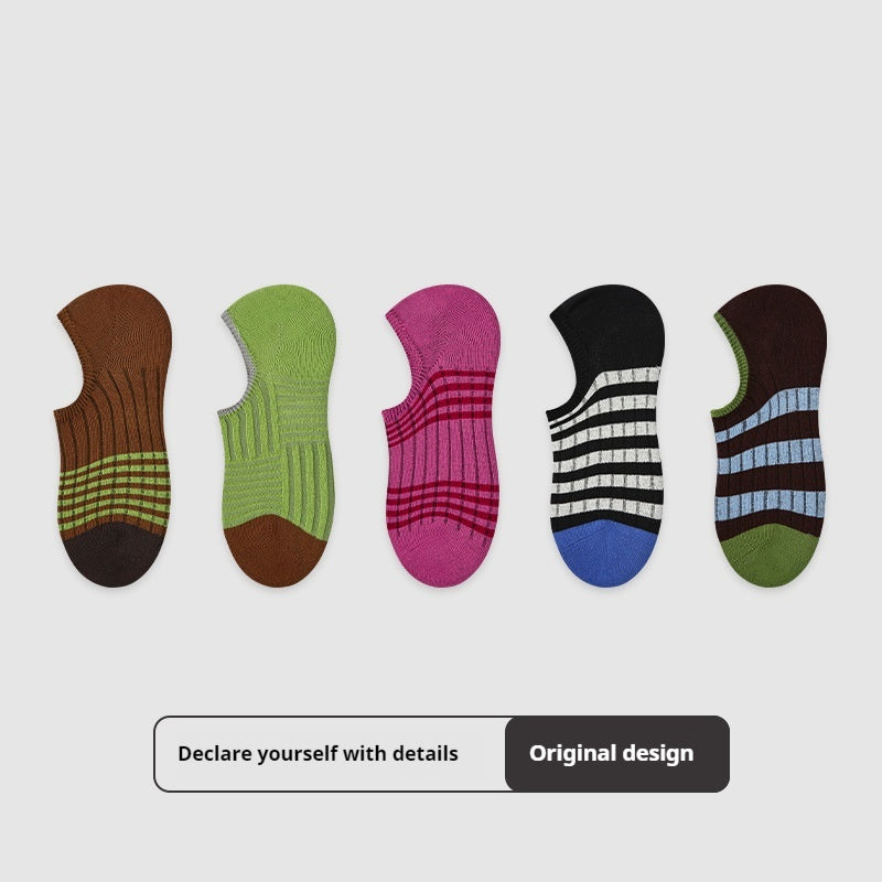Thin Breathable Retro Color Matching Sweat Absorbing And Deodorant Ankle Socks