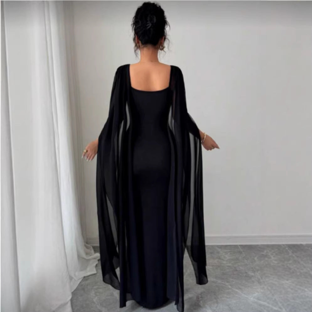 Womens Retro, Opulent Square-Neck Backless Elegant Muslim Dress For Banquets And Parties