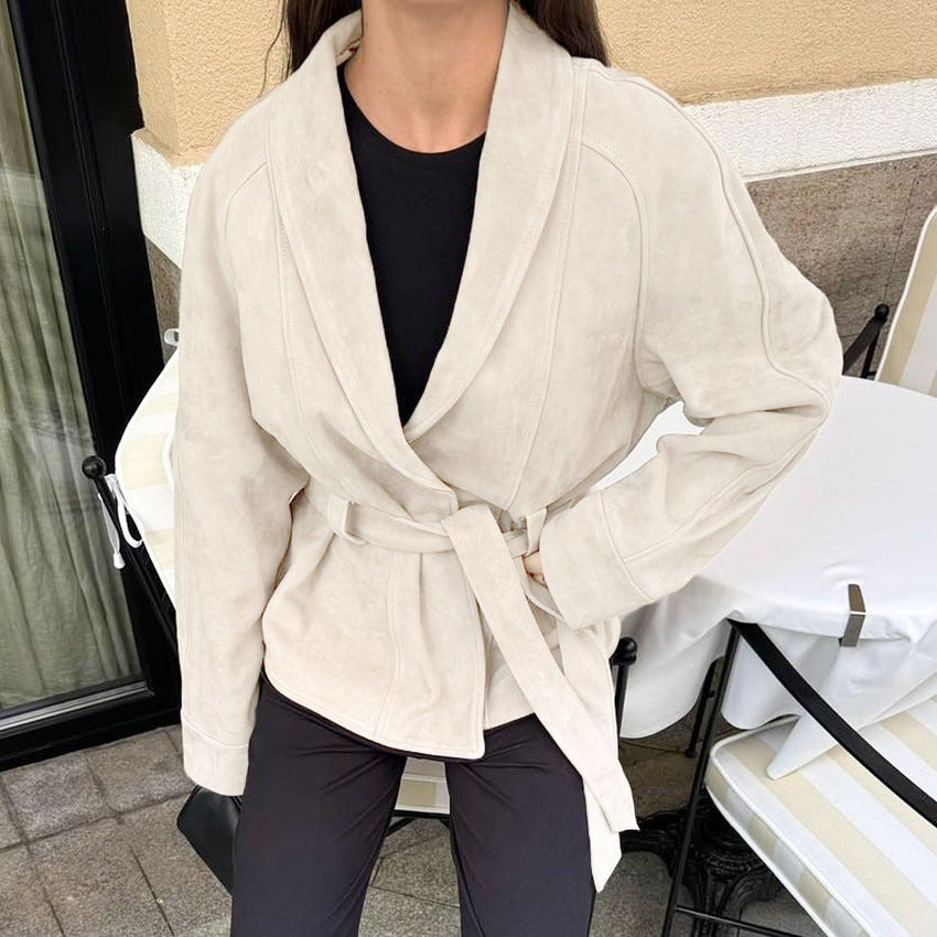 Retro Suede Long-sleeved Jacket Brushed Velvet Coat For Women
