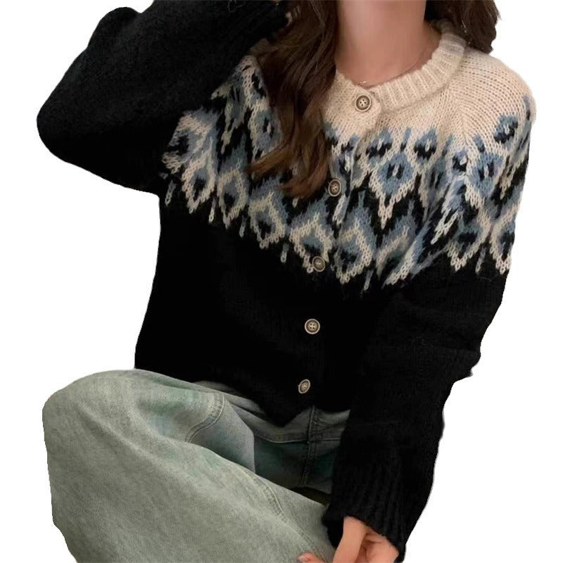 Jacquard Knitted Cardigan Women's Sweater