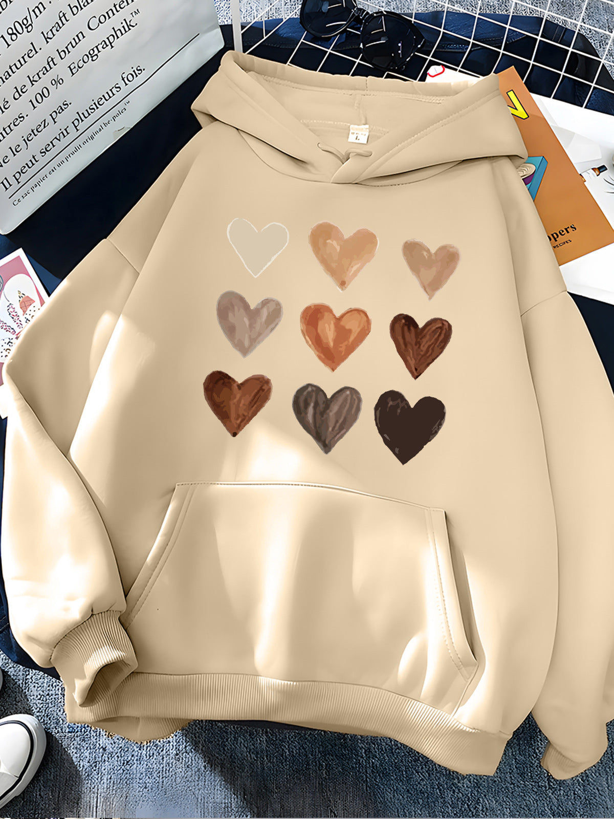 Gradient Heart-shaped Kangaroo Pocket Printed Hoodie