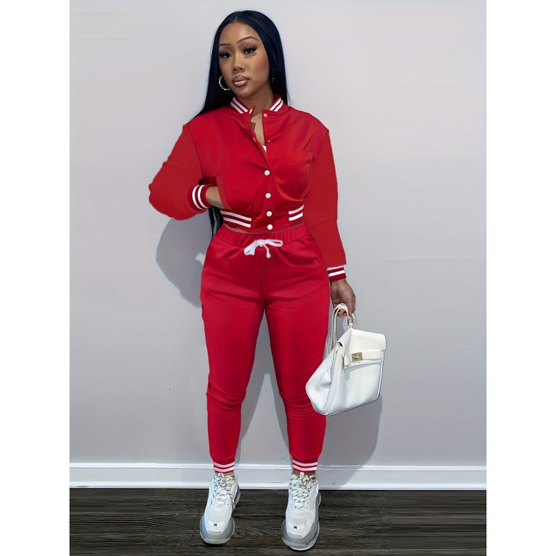 Single-breasted Baseball Suit Women's Sport Two-piece Set