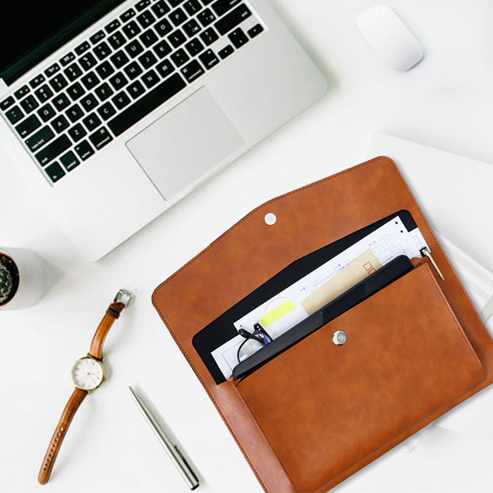 File Bag Contains Large Capacity Double-layer Leather Protective Sleeve