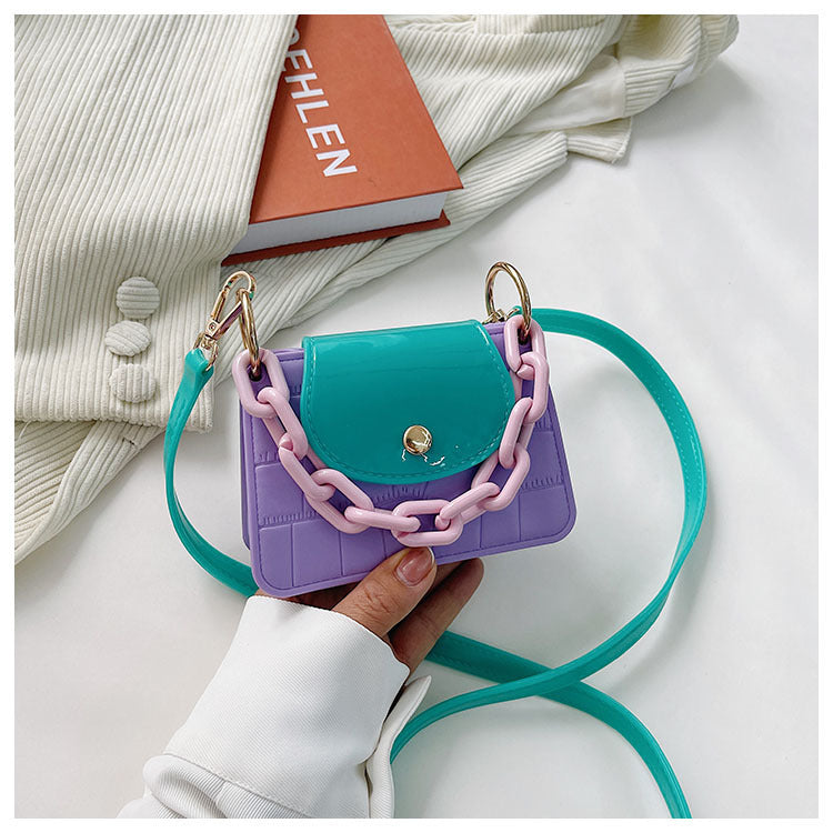 Macaron Contrast Color Jelly Bag Shoulder Messenger Bag Fashionable Mini Square Bag