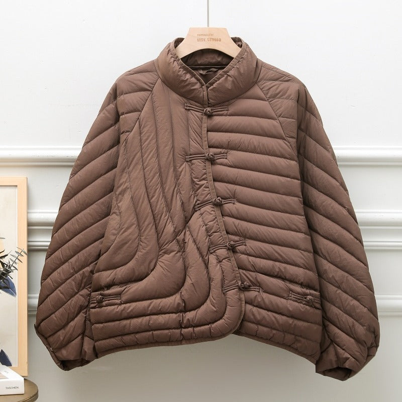 Autumn And Winter Ethnic Style Buckle White Duck Down Coat