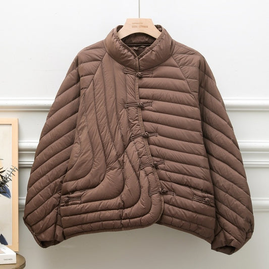 Autumn And Winter Ethnic Style Buckle White Duck Down Coat