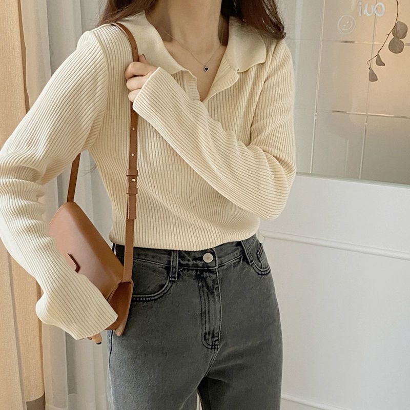 Women's Short Knit Long-sleeve Sweater
