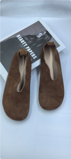 Female Backpack Vintage Genuine Leather Round Toe Soft Leather Soft Sole Shoes