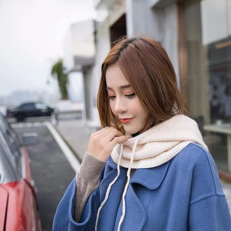 Women's Solid Color Cashmere Sweater Hat And Scarf In One