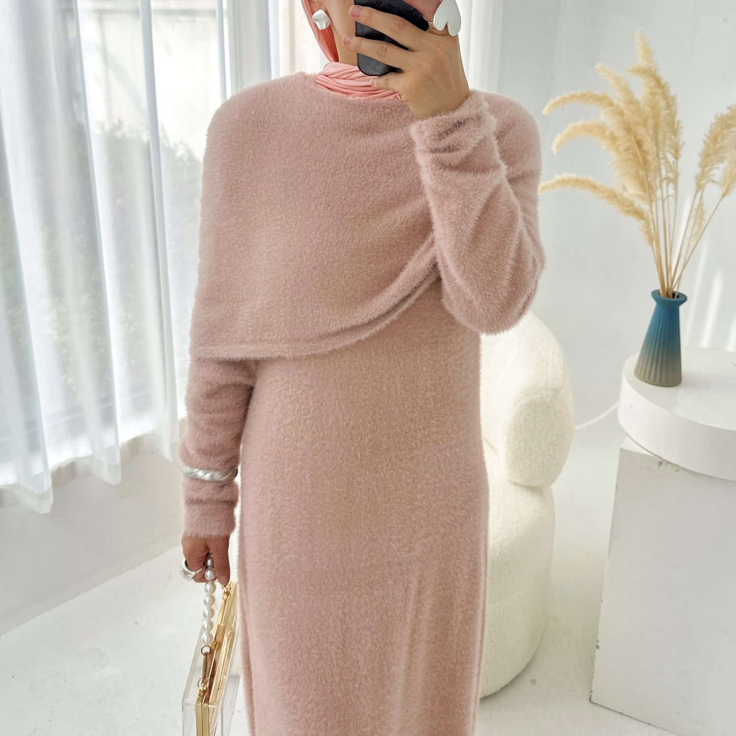 Solid Color Slim-fit Shawl Two-piece Sweater