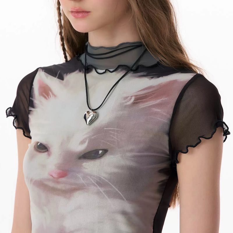Black Mesh Short-sleeve T-shirt For Women Summer Half-sleeve